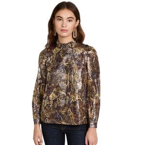 Ba&sh Calo Metallic High Neck Ruffle Bordeaux Lady Top size S / 4‎